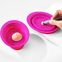 Makeup Brush Cleaning Mat, Silicone Makeup Brush Scrubber, Cosmetic Brush Cleaner, Brush Cleaning Pad, Foldable Makeup Brush Cleaning Bowl Suitable for Makeup Brush, Makeup Sponge, Powder Puff (Red)