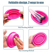 Makeup Brush Cleaning Mat, Silicone Makeup Brush Scrubber, Cosmetic Brush Cleaner, Brush Cleaning Pad, Foldable Makeup Brush Cleaning Bowl Suitable for Makeup Brush, Makeup Sponge, Powder Puff (Red)