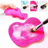 Makeup Brush Cleaning Mat, Silicone Makeup Brush Scrubber, Cosmetic Brush Cleaner, Brush Cleaning Pad, Foldable Makeup Brush Cleaning Bowl Suitable for Makeup Brush, Makeup Sponge, Powder Puff (Red)