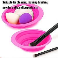 Makeup Brush Cleaning Mat, Silicone Makeup Brush Scrubber, Cosmetic Brush Cleaner, Brush Cleaning Pad, Foldable Makeup Brush Cleaning Bowl Suitable for Makeup Brush, Makeup Sponge, Powder Puff (Red)