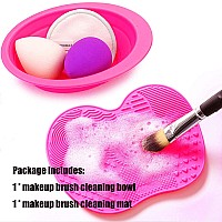 Makeup Brush Cleaning Mat, Silicone Makeup Brush Scrubber, Cosmetic Brush Cleaner, Brush Cleaning Pad, Foldable Makeup Brush Cleaning Bowl Suitable for Makeup Brush, Makeup Sponge, Powder Puff (Red)