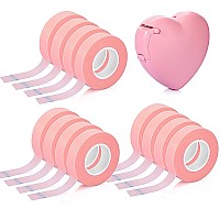 Eyelash Extension Tape Breathable Adhesive Lash Tape Non-woven Fabric Lash Tape with Heart-shaped Tape Dispenser Cutter, 0.5 Inch Wide, 10 Yards Long of Each (Pink,Chic Style)