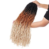 Leeven 24 Inch Ombre Distressed Faux Locs Crochet Hair 7 Packs 3 Tones Goddess Soft Locs Hair 18 Strandspack Long Messy Goddess