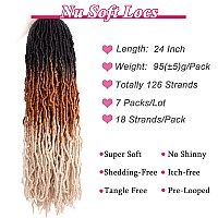 Leeven 24 Inch Ombre Distressed Faux Locs Crochet Hair 7 Packs 3 Tones Goddess Soft Locs Hair 18 Strandspack Long Messy Goddess