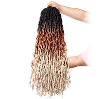 Leeven 24 Inch Ombre Distressed Faux Locs Crochet Hair 7 Packs 3 Tones Goddess Soft Locs Hair 18 Strandspack Long Messy Goddess