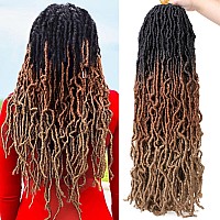 Leeven 24 Inch Ombre Long Messy Faux Locs Crochet Braids Hair 7 Packs 3 Tones Distressed Faux Soft Locs Crochet Hair 18 Strands