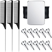 Patelai 10 Pieces Hair Parting Rings 3 Pieces Steel Rat Tail Braiding Comb With Magnetic Wrist Pin For Parting And Selecting