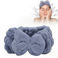 FILFEEL Spa Hairbow Headband, Facial Headbands for Makeup and Washing Face, Adjustable Water Absorption Coral Fleece Hair Band, Comfort to Shower Skincare Spa(Blue)