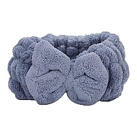 FILFEEL Spa Hairbow Headband, Facial Headbands for Makeup and Washing Face, Adjustable Water Absorption Coral Fleece Hair Band, Comfort to Shower Skincare Spa(Blue)