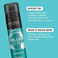 John Frieda Hairspray Volume Lift, for Fine or Flat Hair, Safe for Color-Treated Hair, Volumizing Hair Nourishing Spray with Air-Silk Technology, 10 Ounces (Pack of 2),