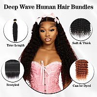 Deep Wave Bundles With Closure Brazilian Virgin Human Hair Free Part Deep Curly Weave 3 Bundles With 4X4 Lace Closure 20 22 24