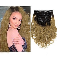 Caliee 14Inch Human Hair Extensions Natural Wave Two Tones 1B Fading Into 27 Honey Blonde Color Clip In Hair Extensions Remy Nat