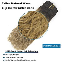 Caliee 14Inch Human Hair Extensions Natural Wave Two Tones 1B Fading Into 27 Honey Blonde Color Clip In Hair Extensions Remy Nat