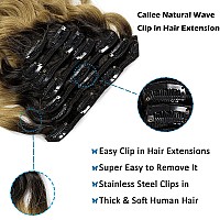 Caliee 14Inch Human Hair Extensions Natural Wave Two Tones 1B Fading Into 27 Honey Blonde Color Clip In Hair Extensions Remy Nat