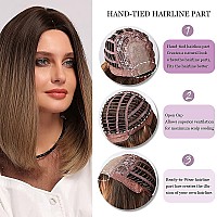 HAIRCUBE Ombre Brown Bob Wig Shoulder Length Wigs for Women Short Ombre Wig Middle Part Heat Resistant Fibre Synthetic Wig Natural Looking