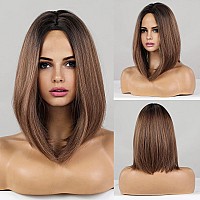 HAIRCUBE Brown Bob Wigs Shoulder Length Wigs for Women Middle Part Heat Resistant Fibre Synthetic Wig Daily Natural looking