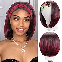 Headband Wigs For Black Women Straight Bob Headband Wig Christmas Gifts Half Wigs With Headband Attached Glueless Short Red Wig