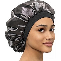 Caplord Satin Bonnet Adjustable Sleeping Silk Bonnet Black Women Men Double Layer Satin Lined Sleep Cap Sleeping Hair Wrap Silk