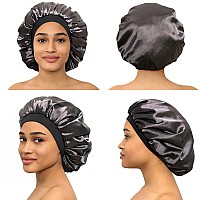 Caplord Satin Bonnet Adjustable Sleeping Silk Bonnet Black Women Men Double Layer Satin Lined Sleep Cap Sleeping Hair Wrap Silk