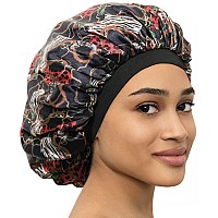 Caplord Satin Bonnet Adjustable Sleeping Silk Bonnet Black Women Men Double Layer Satin Lined Sleep Cap Sleeping Hair Wrap Silk