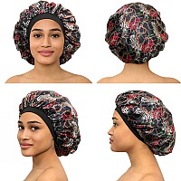 Caplord Satin Bonnet Adjustable Sleeping Silk Bonnet Black Women Men Double Layer Satin Lined Sleep Cap Sleeping Hair Wrap Silk