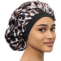 Caplord Satin Bonnet Adjustable Sleeping Silk Bonnet Black Women Men Double Layer Satin Lined Sleep Cap Sleeping Hair Wrap Silk