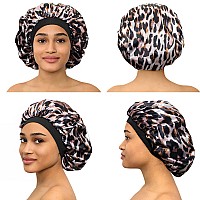 Caplord Satin Bonnet Adjustable Sleeping Silk Bonnet Black Women Men Double Layer Satin Lined Sleep Cap Sleeping Hair Wrap Silk