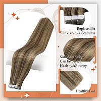 Full Shine Tape In Hair Extensions Human Hair 16 Inch Color 4 Brown Highlighted 27 Blonde Invisible Skin Weft Tape In Extensions