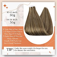 Full Shine Tape In Hair Extensions Human Hair 16 Inch Color 4 Brown Highlighted 27 Blonde Invisible Skin Weft Tape In Extensions