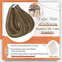 Full Shine Tape In Hair Extensions Human Hair 16 Inch Color 4 Brown Highlighted 27 Blonde Invisible Skin Weft Tape In Extensions