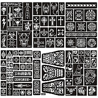 Kotbs 6 Sheets Temporary Tattoo Stencils 100Pcs Tiger Totem Patterns Henna Tattoo Stencil Kit Temporary Glitter Airbrush Tattoo