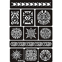 Kotbs 6 Sheets Temporary Tattoo Stencils 100Pcs Tiger Totem Patterns Henna Tattoo Stencil Kit Temporary Glitter Airbrush Tattoo