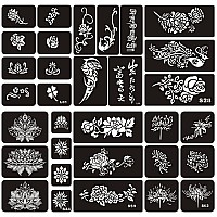 Kotbs 6 Sheets Henna Lotus Tattoo Templates Temporary Tattoo Stencils Kit 32Pcs Large Flower Indian Arabian Self Adhesive Tatto