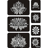 Kotbs 6 Sheets Henna Lotus Tattoo Templates Temporary Tattoo Stencils Kit 32Pcs Large Flower Indian Arabian Self Adhesive Tatto