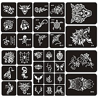 Kotbs 6 Sheets Temporary Tattoo Stencils 34Pcs Animal Tiger Wolf Totem Patterns Henna Tattoo Stencil Kit Temporary Glitter Airb