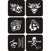 Kotbs 6 Sheets Temporary Tattoo Stencils 34Pcs Animal Tiger Wolf Totem Patterns Henna Tattoo Stencil Kit Temporary Glitter Airb