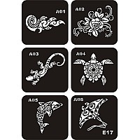 Kotbs 6 Sheets Temporary Tattoo Stencils 34Pcs Animal Tiger Wolf Totem Patterns Henna Tattoo Stencil Kit Temporary Glitter Airb