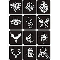 Kotbs 6 Sheets Temporary Tattoo Stencils 34Pcs Animal Tiger Wolf Totem Patterns Henna Tattoo Stencil Kit Temporary Glitter Airb