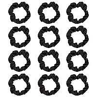 12Pcs Satin Hair Scrunchies, Black Scrunchies Hair Ties Elastic Hair Bands Ponytail Holder Hair Accessories Stocking Stuffers for Women