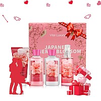 Vital Luxury Bath & Body Kit, 3 Fl Oz Travel Size, Ideal Skincare Relaxing Home Spa Set, Includes Body Lotion, Shower Gel, Body Cream, And Fragrance Mist, Bath Gifts For Her And Him (Japanese Cherry