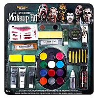 Spooktacular Creations 26 Pcs Halloween Family Makeup Kit, Zombie Makeup, Face Paint With Zombie Green Ooze, Fake Blood Costume Easy On & Easy Off Character Makeup Set For Halloween Party Supplies