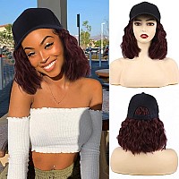 Chrshn Hat Wig For Women Short Wave Baseball Cap Wig With Curly Hair Extensions Wig Synthetic Wave Wig Hat Adjustable Red Baseba