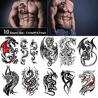 50 Sheets Dragon Temporary Tattoos For Men Women Adults Fake Tattoos Large Tribal Stickers Black Realistic Sleeve Art Tattoo