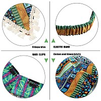 AWAYTR Boho Hair Bandanas Head Kerchief - 3Pcs Elastic Hair Scarves Headband with Fringe Trim Ethnic Bandana Headband Hair Kerchief with 2 Clips Multicolor(Fringe trim)