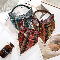 AWAYTR Boho Hair Bandanas Head Kerchief - 3Pcs Elastic Hair Scarves Headband with Fringe Trim Ethnic Bandana Headband Hair Kerchief with 2 Clips Multicolor(Fringe trim)