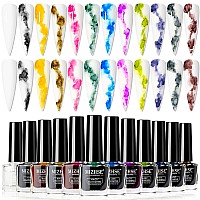 Mizhse Marble Nail Polish Marble Ink For Nails Gel Blooming Gel Nail Polish 12 Colors Nail Ink Magic Watercolor Pink Blue Purpl