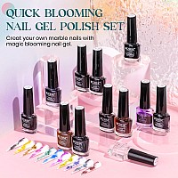 Mizhse Marble Nail Polish Marble Ink For Nails Gel Blooming Gel Nail Polish 12 Colors Nail Ink Magic Watercolor Pink Blue Purpl