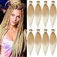 Braiding Hair Pre Stretched Braiding Hair Ombre Prestretched Synthetic Braiding Hair 8 Packs Crochet Braids Hair Two-Tone Yaki Straight Hair For Women Hot Water Setting, Itch Free(32inch,#27/613)