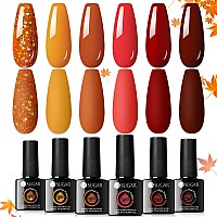 Ur Sugar Fall Winter Gel Nail Polish Set 6 Colors Maple Pumpkin Burnt Orange Yellow Red Glitter Gel Polish Kit Autumn Halloween