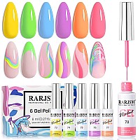 Rarjsm Nail Art Liner Gel Polish 6Pcs Set Marshmallow Pastel Yellow Green Blue Purple Orange Pink Spring Summer Colors Line Gel